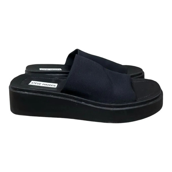 Steve Madden Shoes Women Size 10 US Sandals Black Platform Wedge Slides Comfort - Picture 4 of 7